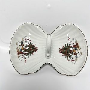 Vintage Porcelain Christmas Candy Trinket Dish with Festive Geese,Christmas Tree